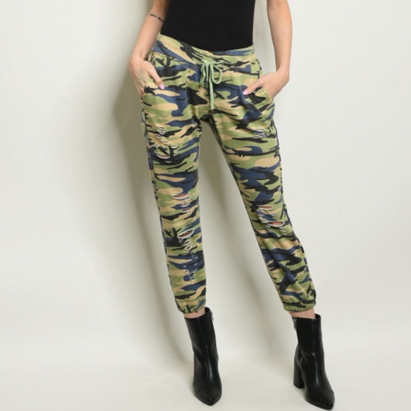 Pants - GREEN CAMOUFLAGE PANTS